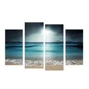 4 Panels Azure Sea Sky Seascape Unframed Oil Paintings Wall Art Decor for Living Room