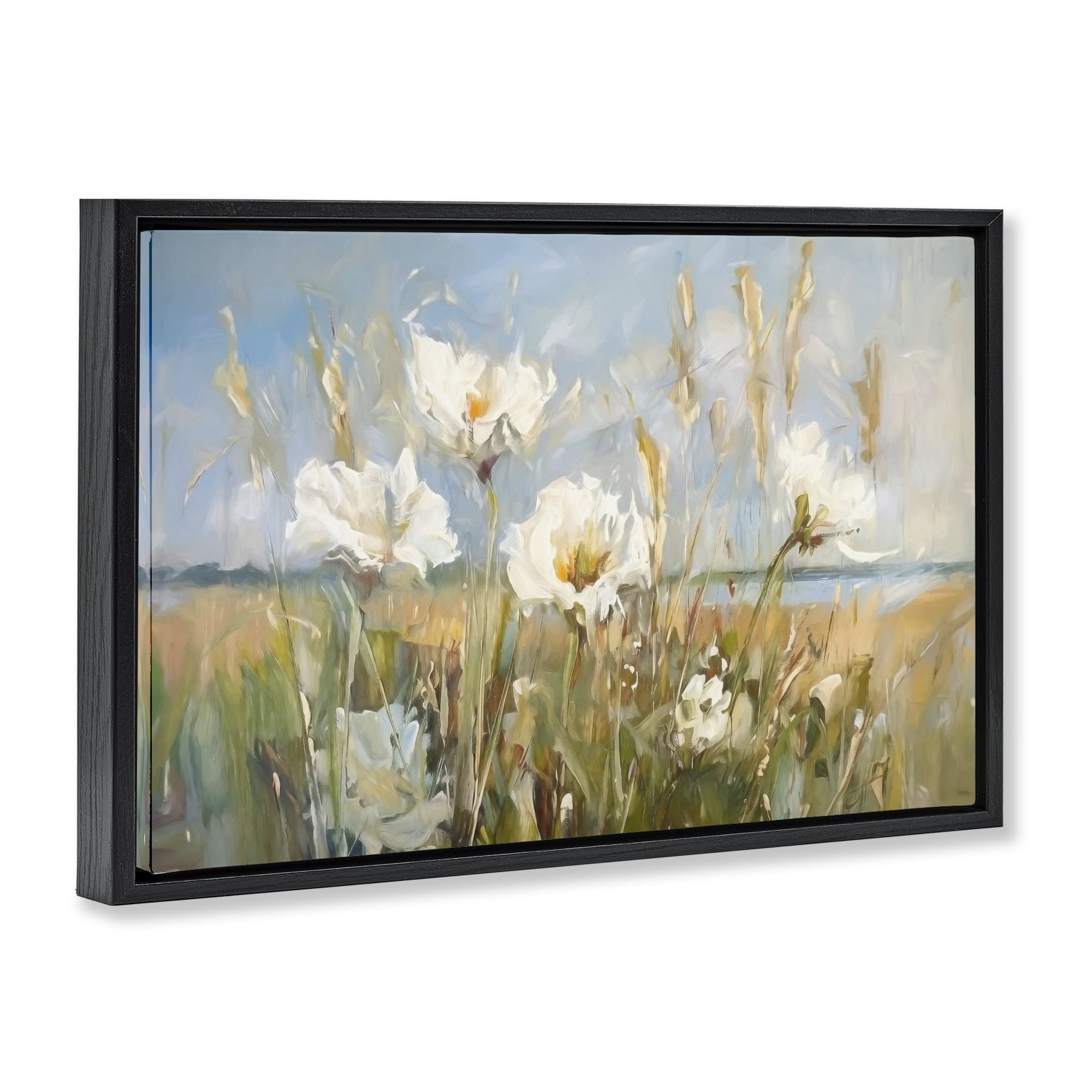 Stupell Industries Soft Seaside Wildflowers Botanical & Floral Painting Black Floater Framed Art Print Wall Art, 31 x 21