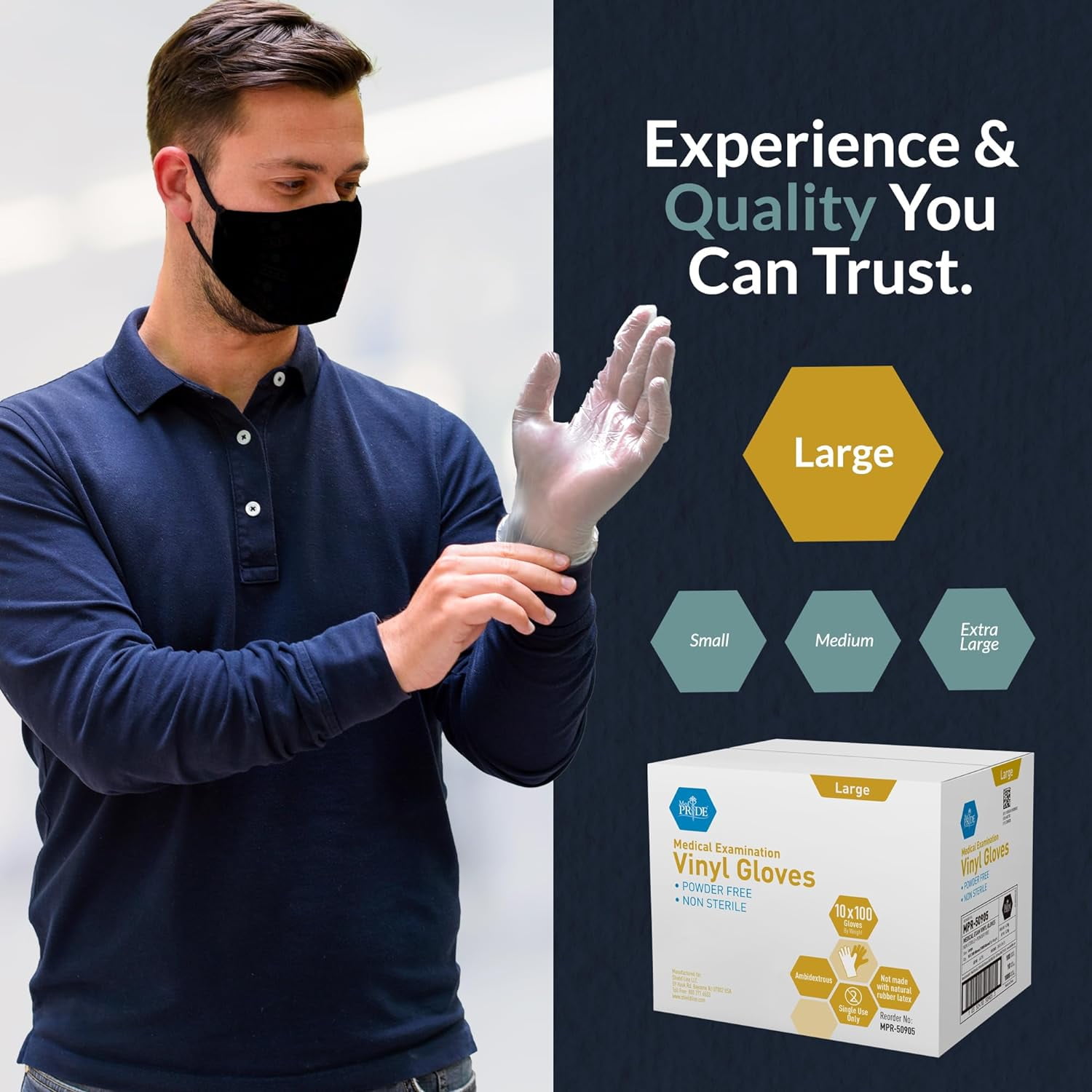 MEDPRIDE Disposable Vinyl Exam Gloves - Large, 1000-Count – Latex & Rubber Free, Ultra-Strong, Clear Powder-Free Gloves