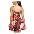 thumbnail image 2 of Trixxi Womens Juniors Floral Bow-Back Fit & Flare Dress Red 13, 2 of 4