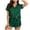 Green, variant on Women's Satin Pajama Set Short Sleeve Notch Collar Button Up Top with Bow Tie Shorts, 95% Polyester 5% Spandex, M-2XL