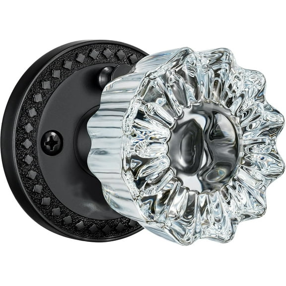 Scifil Vintage Crystal Glass Door Knob with Privacy Lock - Antique Interior Glass Knobs for Doors, Matte Black Door Handle for Bathroom/Bedroom- Adjustable Latch, 1 Pack