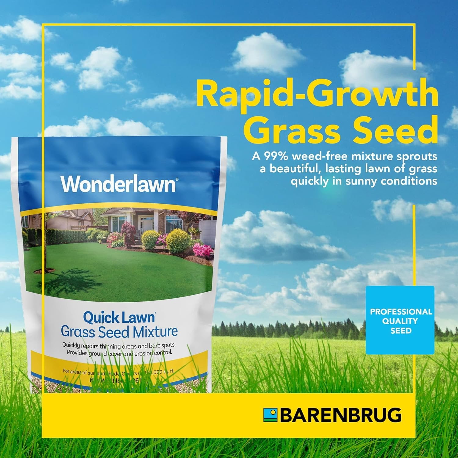 Barenbrug Wonderlawn Quicklawn Grass Seed Mix for Lawn Care and Landscaping, 3 lbs. Bag