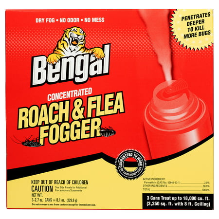 Bengal Concentrated Roach & Flea Fogger, Dry Fog Roach and Flea Household Treatment, 3 x 2.7 Oz. Aerosol