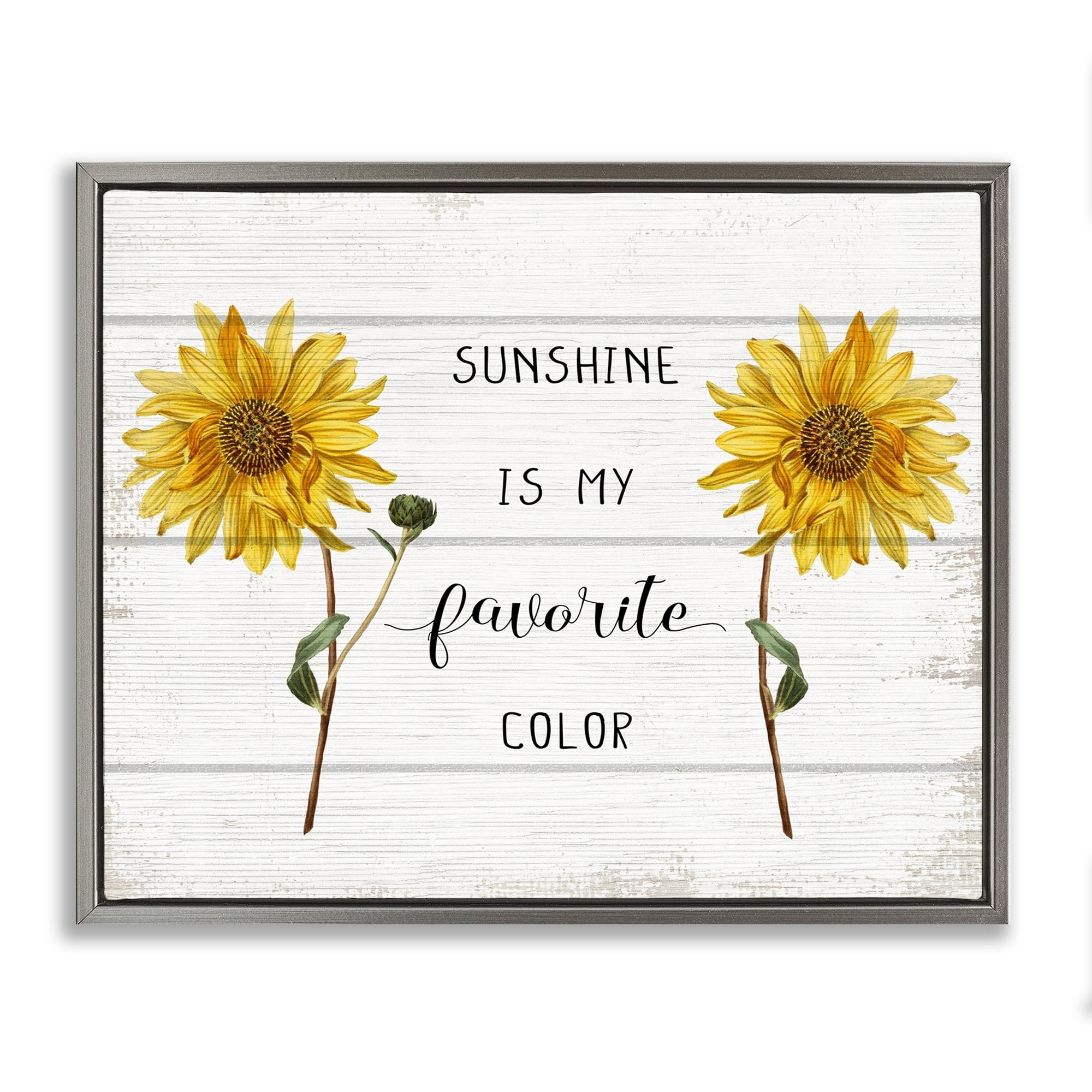 Stupell Industries Sunshine is My Favorite Color with Sunflower Accents Luster Gray Framed Floating Canvas Wall Art, 24x30, by Daphne Polselli