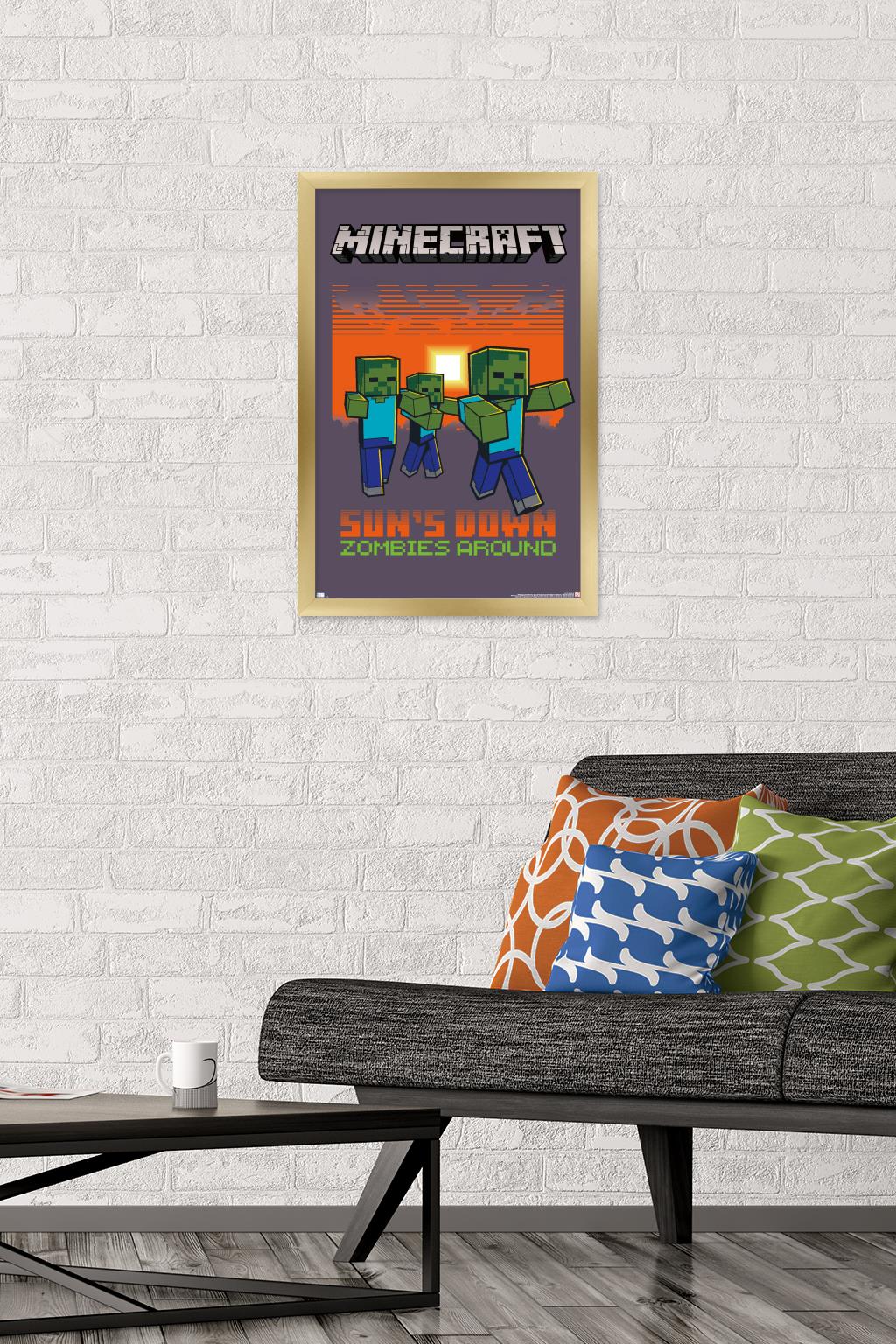 Minecraft - Zombies Around Wall Poster, 14.725" x 22.375", Framed