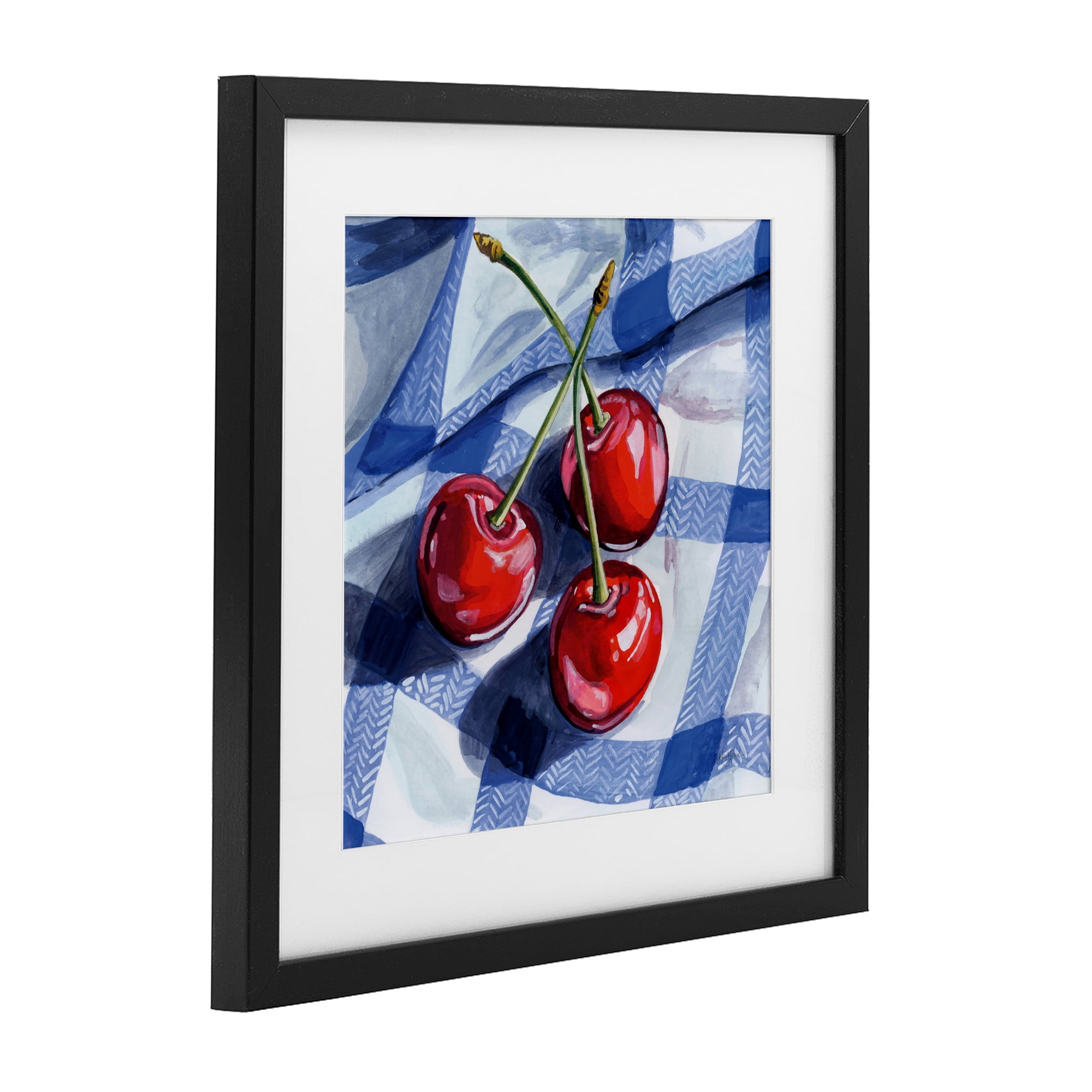 Stupell Industries Three Picnic Cherries on Gingham Black Framed Print Under Glass, design by Kate Jarvik Birch