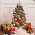 thumbnail image 5 of 3ft Artificial Christmas Tree, Pre-Lit Snow Flocked Xmas Tree, Mini Christmas Tree, Holiday Xmas Trees with Light Box, 78 LED Lights, Red Berries, Pine Cones for Party Decor, 5 of 8