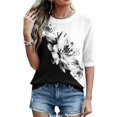 thumbnail image 5 of Abstract Geometric Print Top for Women, Crew Neck Half Sleeve Loose Fit Tunic Blouse - Lightweight Casual Summer Tee Shirt Black L, 5 of 7