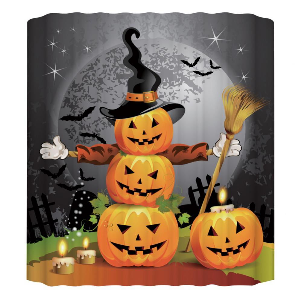 Halloween Cat with Witch Hat Shower Curtain Bathroom Waterproof Fabric & 12hooks 