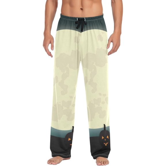 Pumpkin Bat Halloween Men's Pajama Pants, Soft and Comfortable Lounge Sleep Bottoms with Pockets, Men's Sleepwear with Custom Print, Small