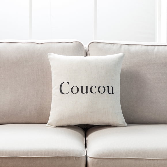 Coucou Texte sur Blanc avec Coussin en Polyester