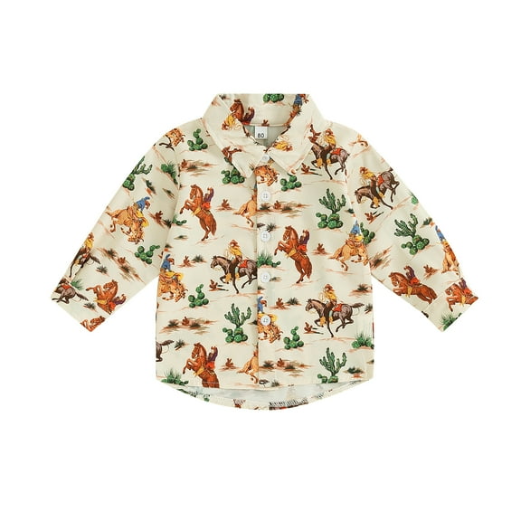 Western Baby Boy Clothes 6M 12M 18M 24M 2Y 3Y 4Y Long Sleeve Cow Print Shirts Button Down Lapel Tops Tees Fall Winter Clothes