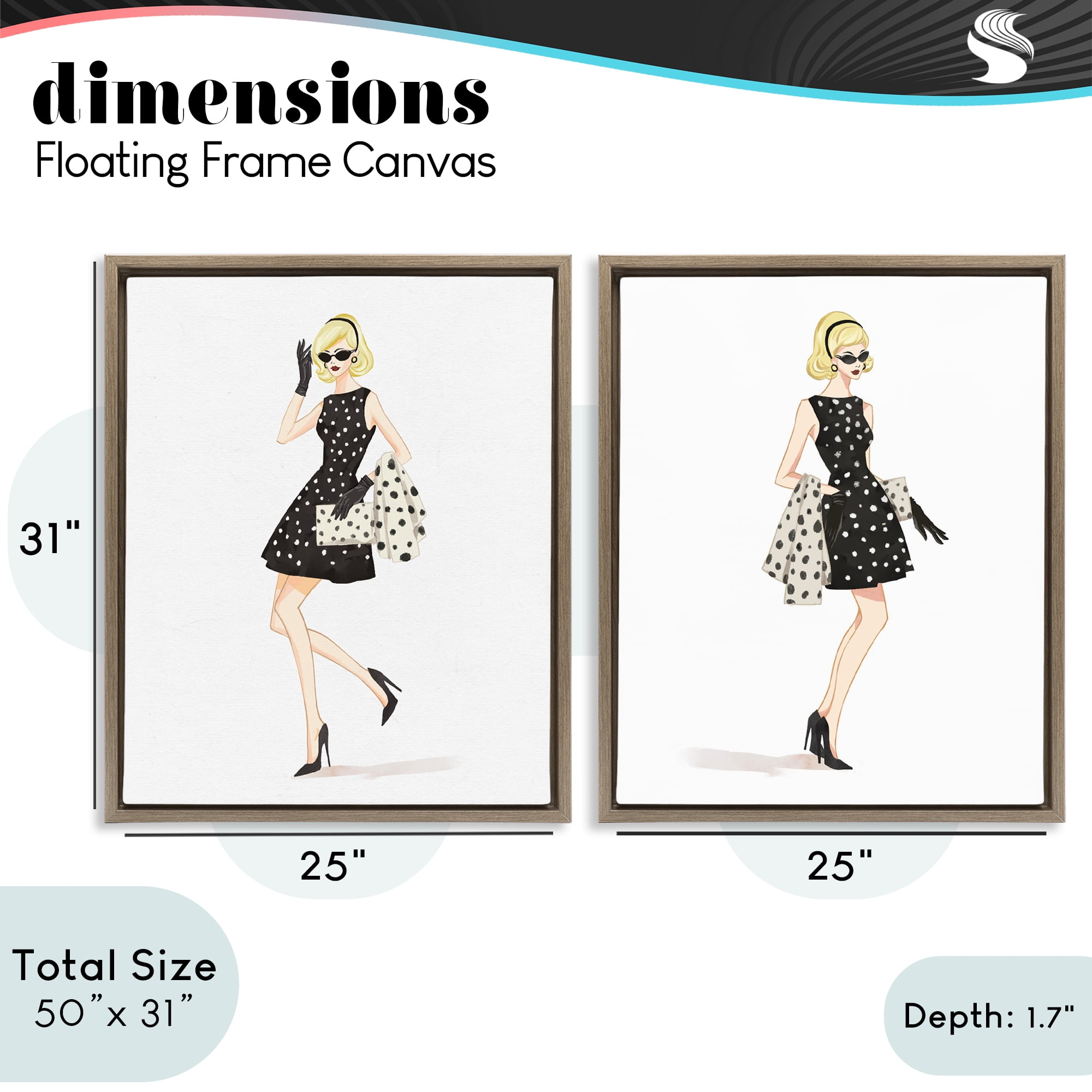 Stupell Industries Retro Glam Female 2 Piece Brown Framed Floater Canvas Set, design by Ziwei Li