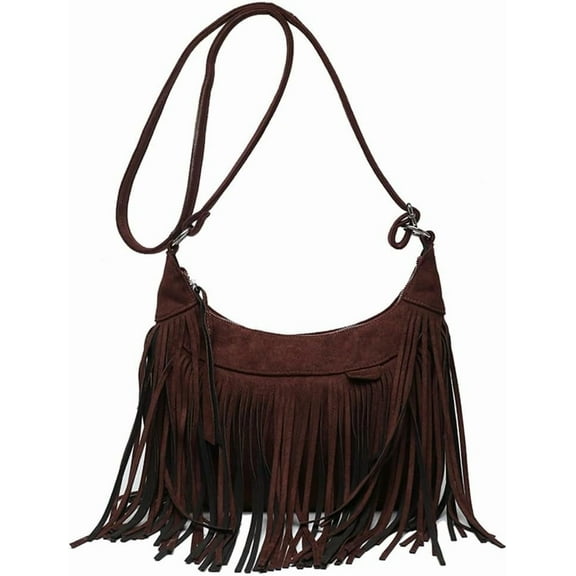 HMSHA Suede Fringe Crossbody Bag for Women Ladies Stylish Leather Shoulder Bag Purse Handbag Fall Winter Spring