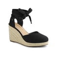 thumbnail image 1 of BLISSFUL STEP Chaussures pour Femmes Sandales Espadrilles à Talon Compensé Haut Bout Rond Noir 6, 1 of 8