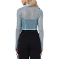 thumbnail image 3 of INSPIRAR CHIC Top Sheer de Mujeres para Halloween y Navidad con Brillo, Cuello Alto, Chaqueta Cortada, Color Azul Lago, 3 of 5