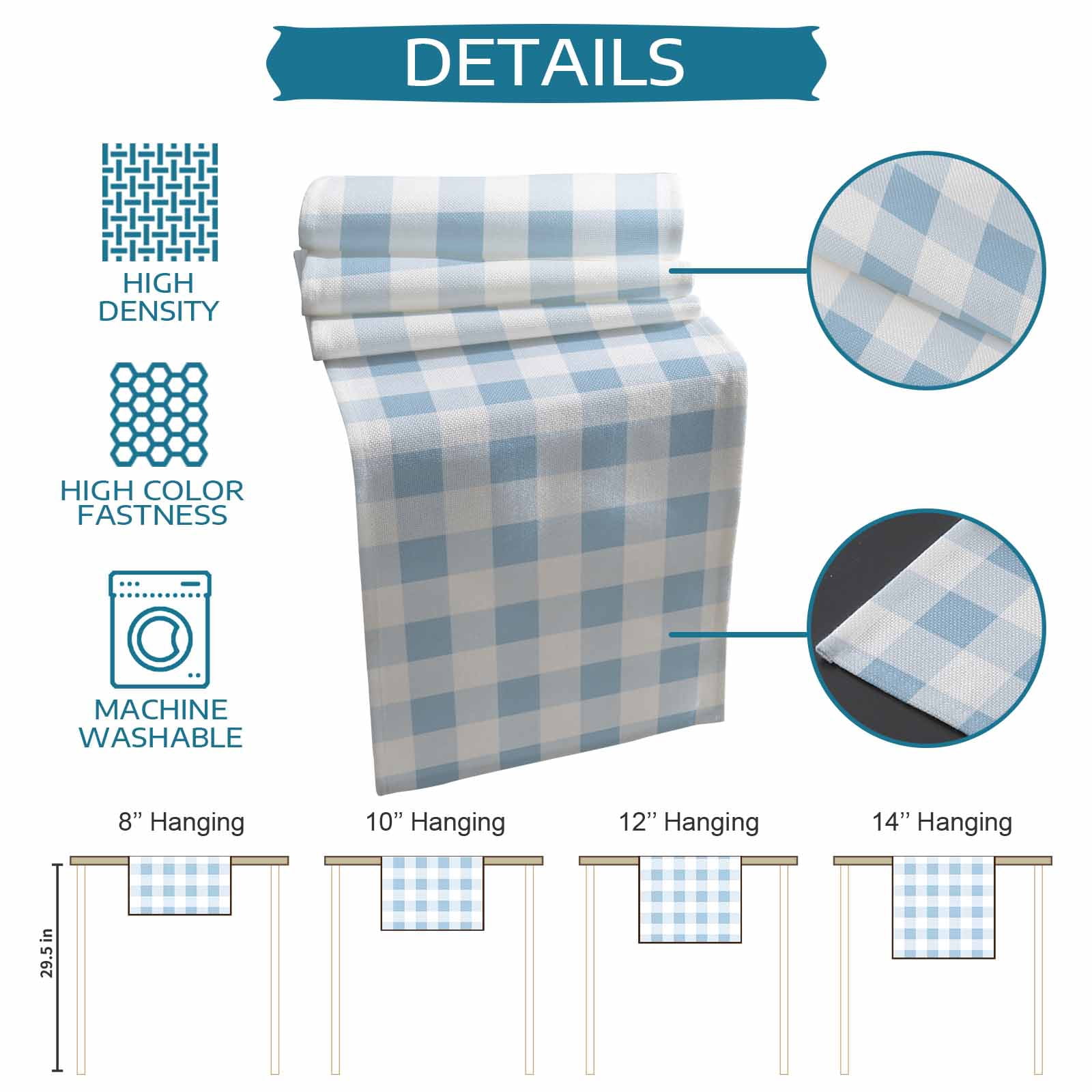 Simple Spring Blue White Lattice Table Runner 90 Inches Long,Kitchen Dining Tablerunners Farmhouse Simplistic Gingham Linen Table Runners Dresser Scarves for Home Dinner Wedding Holiday Party Decor