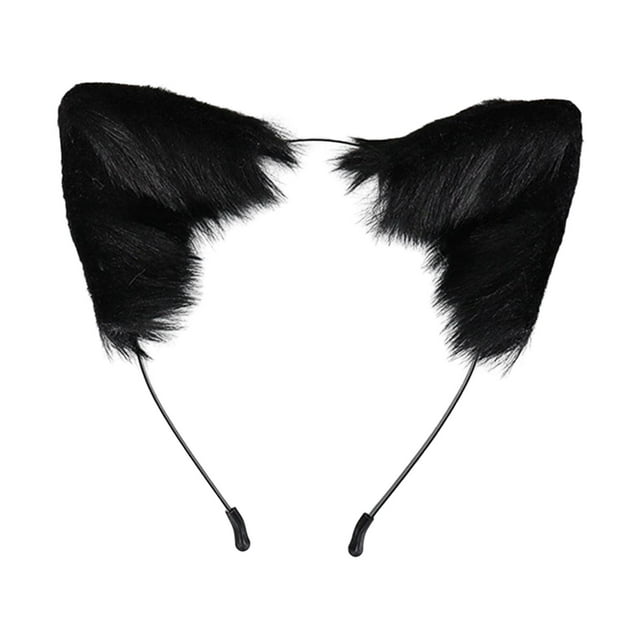Diadema con orejas para fiesta, hecha a mano, con pelo sintético, ideal para disfraz de carnaval. Negro