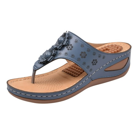 

Facrlt Women s Retro Casual Wedge Slippers Open Toe Non-slip Flip Flops Summer Flat Sole Slippers for Women