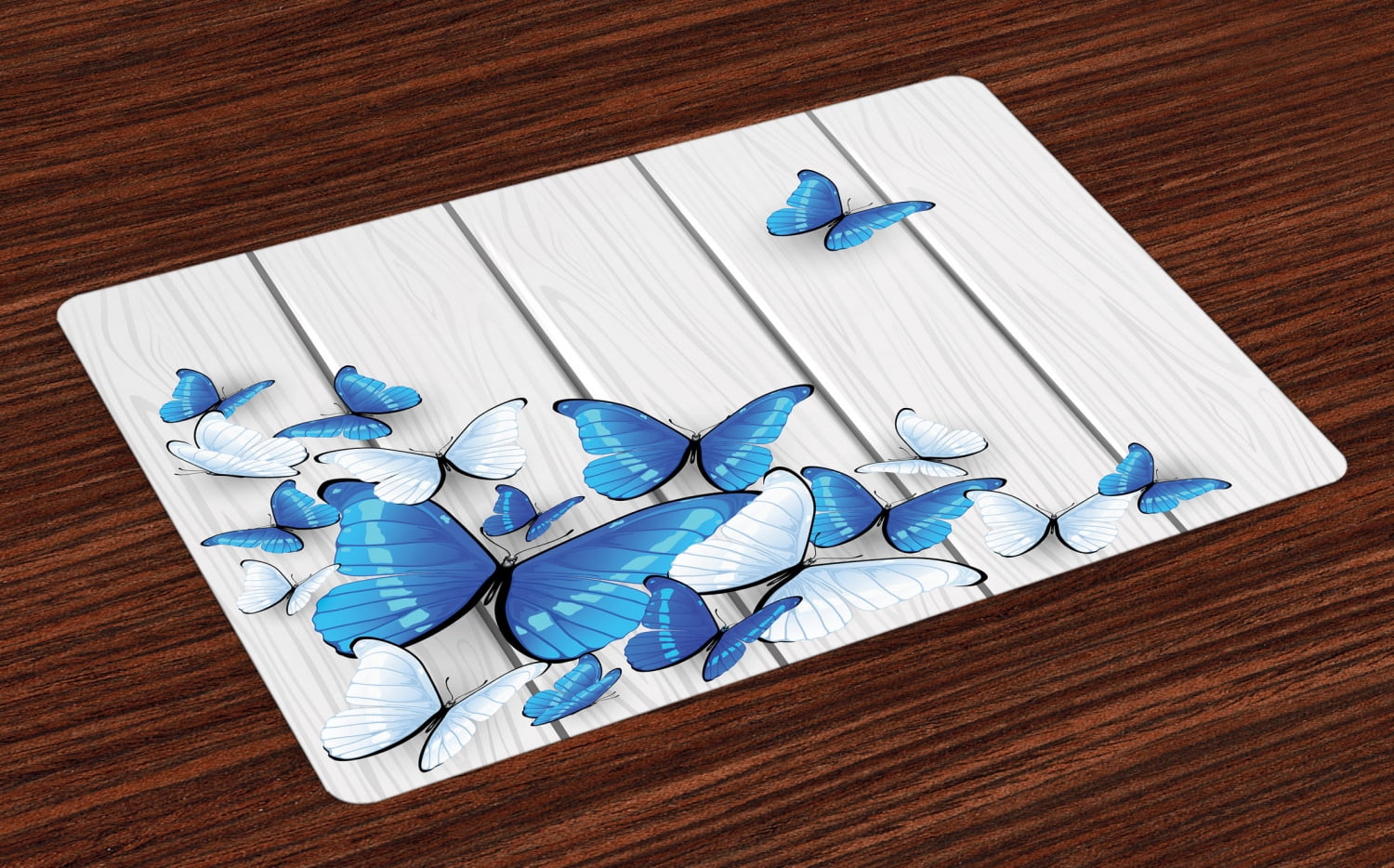 Butterflies Placemats Set of 4 Blue and White Butterflies on Wooden