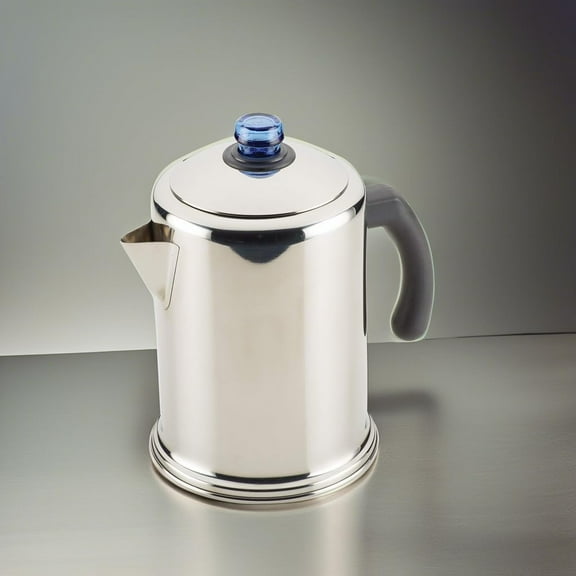 Classic Stainless Steel Coffee Percolator, 12 Cup, Silver with Glass Blue Knob