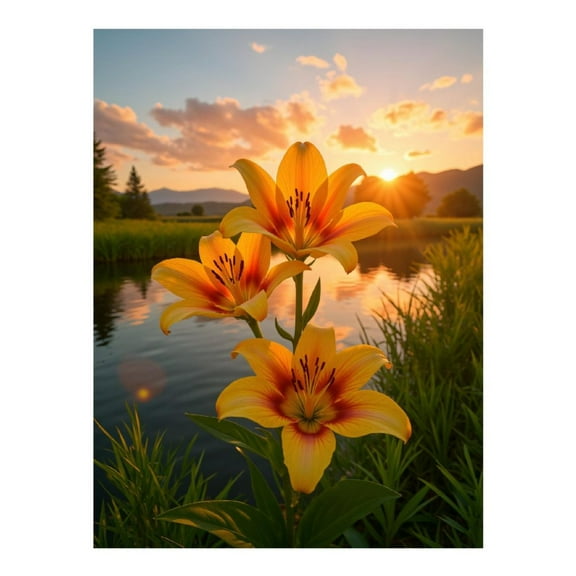 Diamond Art Kit for Adults, Sunrise Lily Reflections Diamond Painting for Adults Beginners, DIY Diamond Art Painting Kits, 5D Diamond Painting Crafts for Home Decor 12x16 Frameless