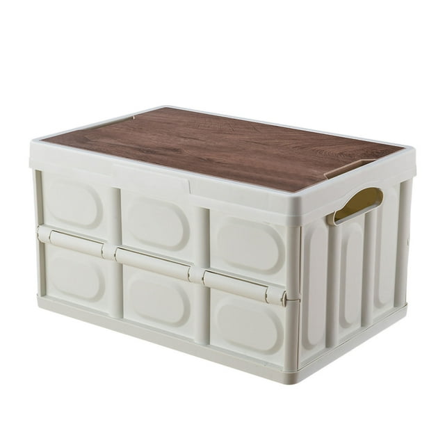 Contenedor de almacenamiento plegable con tapa, gran capacidad, ahorro de espacio, gran capacidad de carga, cajas de plástico para autocaravana, blanco, 30 l (42 x 28,5 x 23,5 cm)