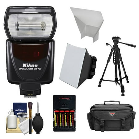 Nikon SB-700 AF Speedlight Flash with Tripod + Softbox + Bounce Reflector + Batteries & Charger + Case + Cleaning