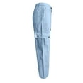 thumbnail image 6 of Jacenvly New Denim Pants for Women Long Pants Fashion Solid Elastic Waisted Cargo Pants for Women Mid Waist Stretch Fabric Elastic Waisted Pocket Tie Front Light Blue XXL, 6 of 7