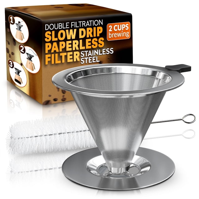 Pour Over Coffee Dripper - 3.18x4.48 Stainless Steel Pour Over Coffee Maker with Large Plastic Hand