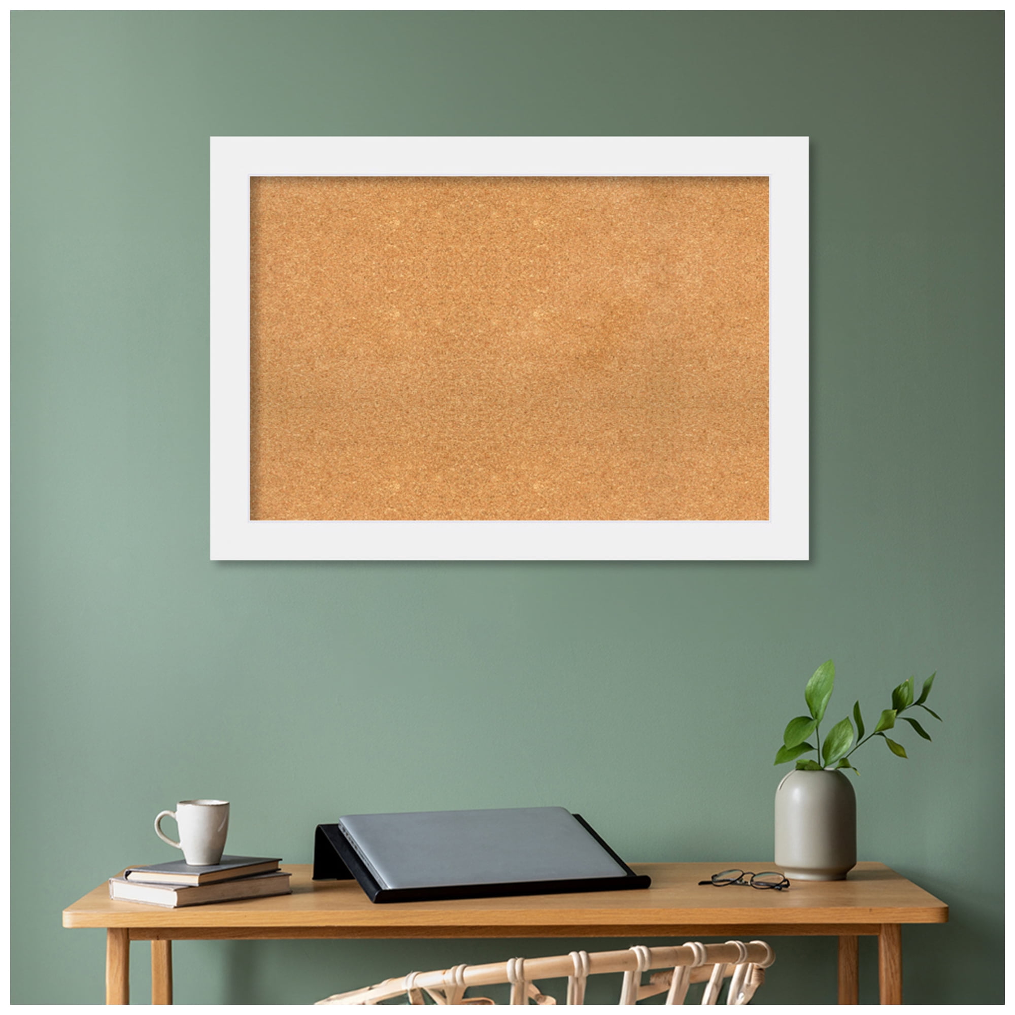 Amanti Art Natural Cork Board Wood Framed Corvino White Bulletin Board 41 in. x 29 in.