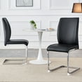 thumbnail image 3 of Modern Dining Chairs Set of 2,  Leather Upholstered Side Chairs with Metal Legs & Arch Back, High Back Kitchen Chairs with Faux Leather Padded Seat for Living Room, Black+Silver, 3 of 7