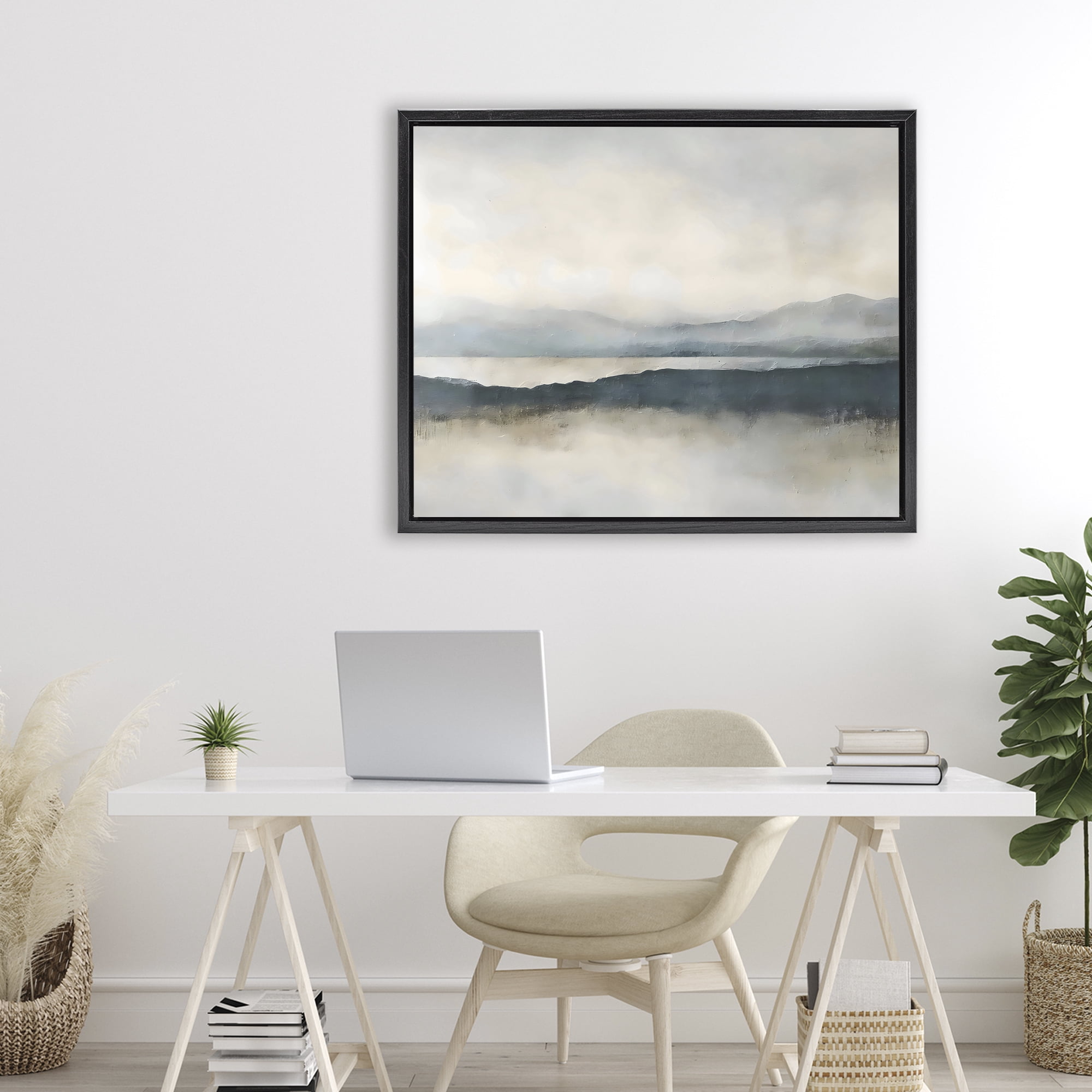 Stupell Industries Muted Horizon Mountainscape Black Framed Floater Canvas Wall Art, design by Riley B
