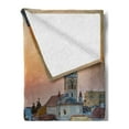 thumbnail image 2 of Sunset Soft Flannel Fleece Throw Blanket, View over the Rooftops of the Old City Colombian Coast Picture, Cozy Plush for Indoor and Outdoor Use, 70" x 90", Multicolor, by Ambesonne, 2 of 5