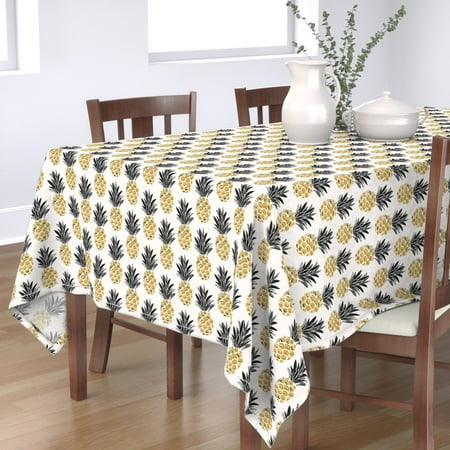 

Cotton Sateen Tablecloth 70 Square - Vintage Pineapple Deco Mid Century Gold Black Fruit Tropical Print Custom Table Linens by Spoonflower