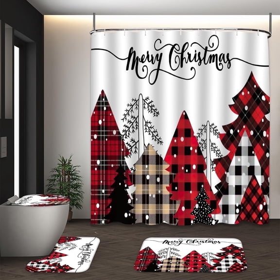 LVRLVR Christmas Print Shower Curtain, 70.8 x 70.8in