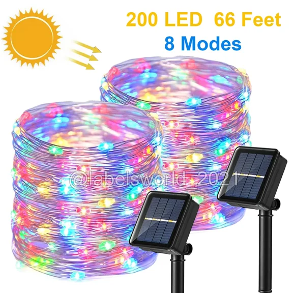 PURELY- 200 Led Solar Power String Fairy Lights 66Ft Garden Outdoor Christmas Lamp -2Pcs