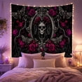 thumbnail image 2 of Rose Crown Skull Among Silver Moths, Pearls and Jewels, Romantic Gothic for Dark Art Lovers, Memento Mori Art, Halloween Gift, Tapestry Wall Hanging for Bedroom and Den, 2 of 7