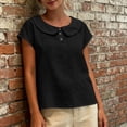 thumbnail image 5 of GUACER Short Sleeve Linen Cotton Tops for Women Peter Pan Collar Casual Button Placket Blouses Summer Shirts, 5 of 9