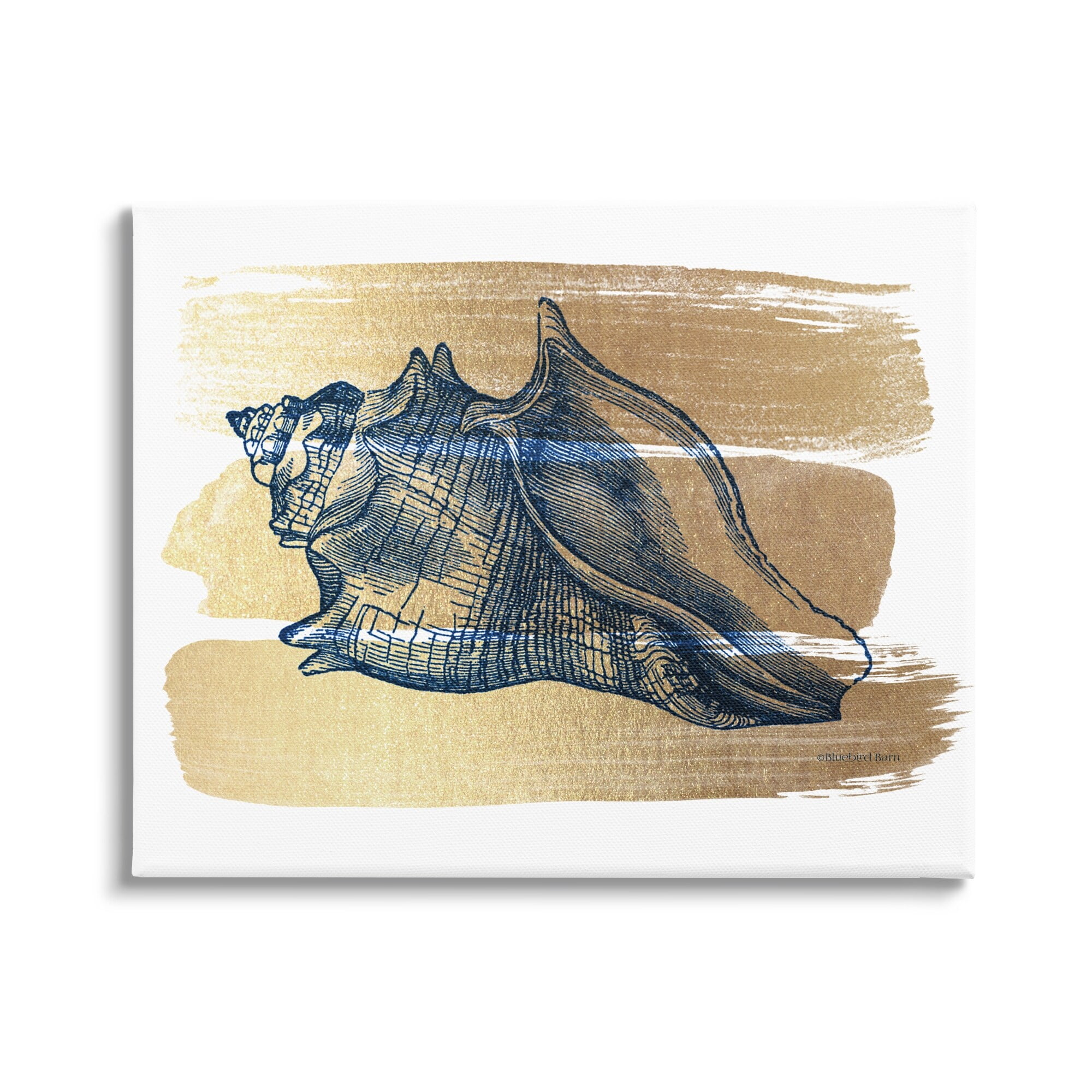Stupell Industries Nautical Navy Blue Husk Golden Banded Pattern,48 x 36, Design by Bluebird Barn