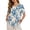 Blue Floral, variant on Blue Turtle Starfish Print Women's Cotton Linen Tunic Tops Dressy Casual Blouses Novelty Summer Outfits Decorative Buttons Plus Size Short Sleeve Shirts, XL