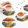 thumbnail image 7 of Pofeuu Vintage Beach Sunset Print Leather Coasters Set of 6, Round Cups Mugs Mat Pad for Home Kitchen Heat Resistant Drink Coasters,Octagon, 7 of 7