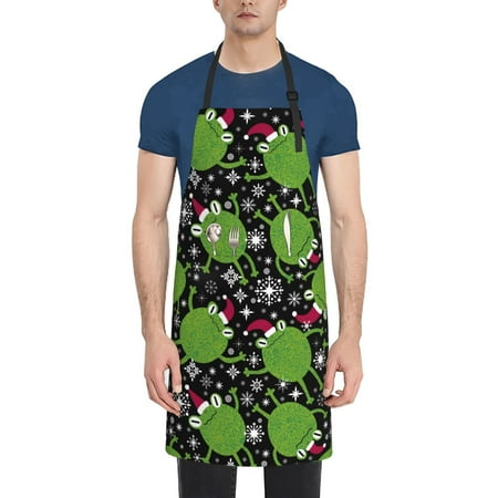 

Naloa Frogs And Santa Hat Apron Kitchen Aprons with Pockets for Women Men Chef