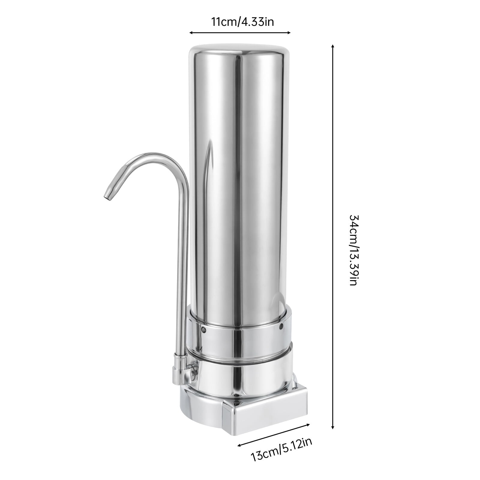 Portable Stainless Steel Countertop Water Filter System, Tap Water Purifier with Rotatable Spout, for Home Office Drinking Use