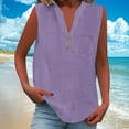 thumbnail image 2 of Yghzkop Summer Tops for Women 2025 Fashion Sleeveless Cotton Linen Shirt Button V Neck Tunic Tank Top Casual Comfy Breathable Blouses Outfits, 2 of 9