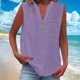 thumbnail image 2 of Camisas de vestir para mujer,Camiseta de tirantes de lino con cuello en V para mujer, detalle de botones y bolsillo en el pecho, blusa informal sin mangas para estar en casa, sopatenor, 2 of 9