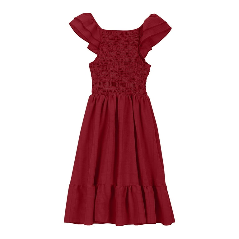 eczipvz Girl's Easter Dress Summer Dresses Smocked Flutter Sleeve A-Line  Swing Mini Casual Party Dresses Red,5-6 Years - Walmart.com