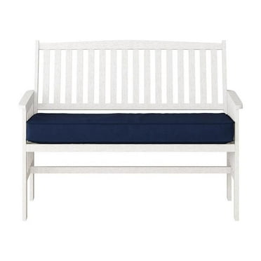 Afuera Living White Washed Wood Outdoor Bench with Navy Blue Cushion