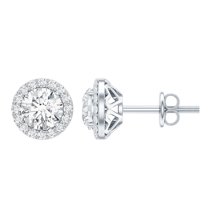 Rosec Jewels Lab Grown Diamond Halo Stud Earrings Round - EF-VS Quality - Ready to Gift for Anniversary, 14K White Gold